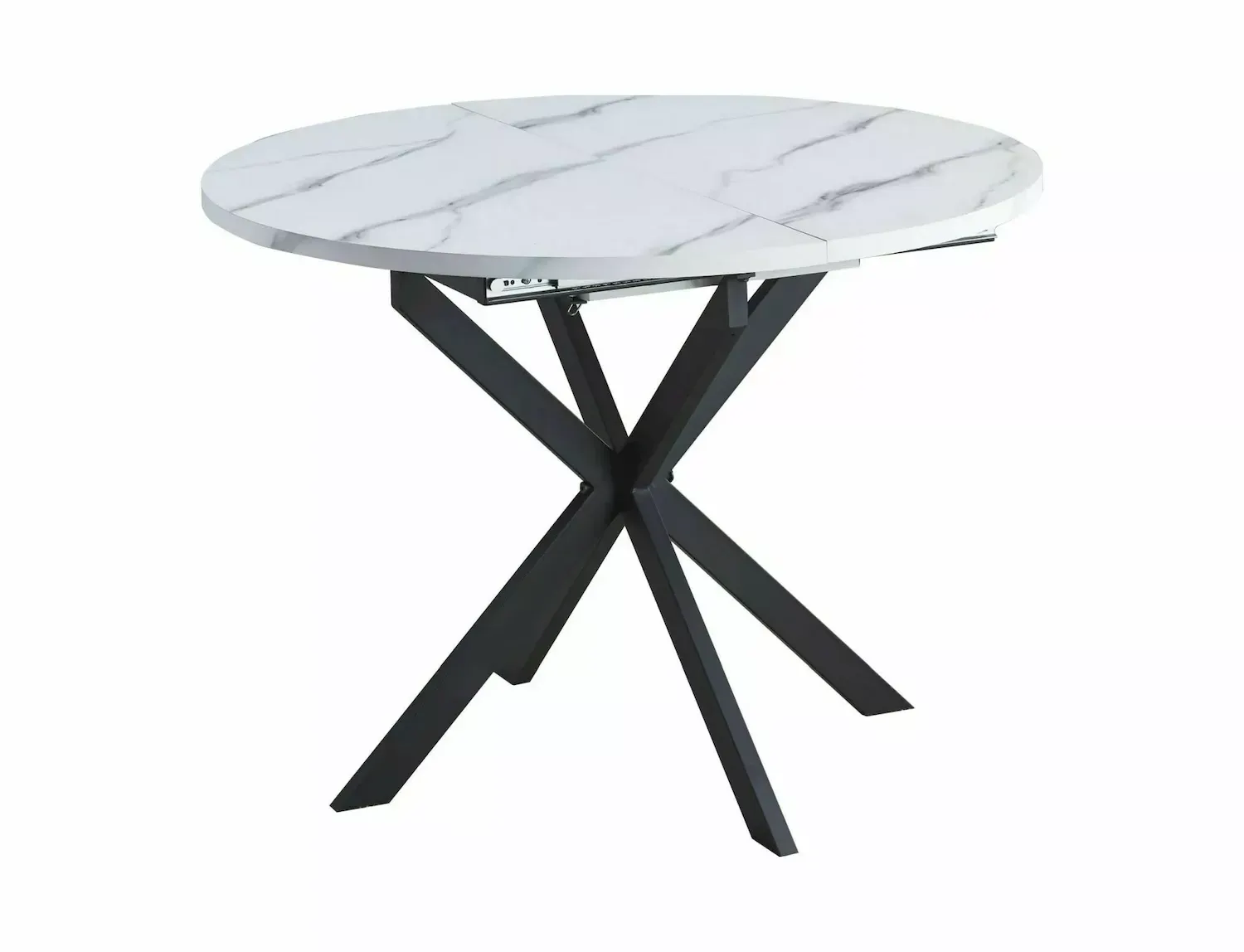 Stół okrągły rozkładany GASTON FI 100 (135) biały efekt marmuru stelaż czarny