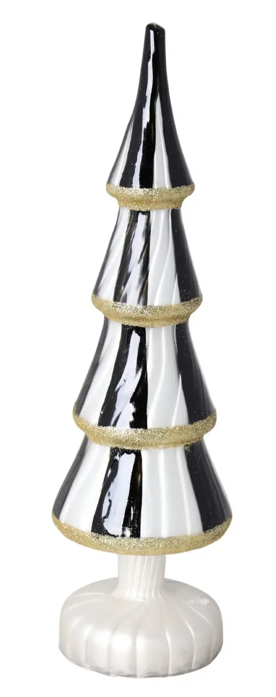 Choinka szklana 33 cm czarno-biało-złota