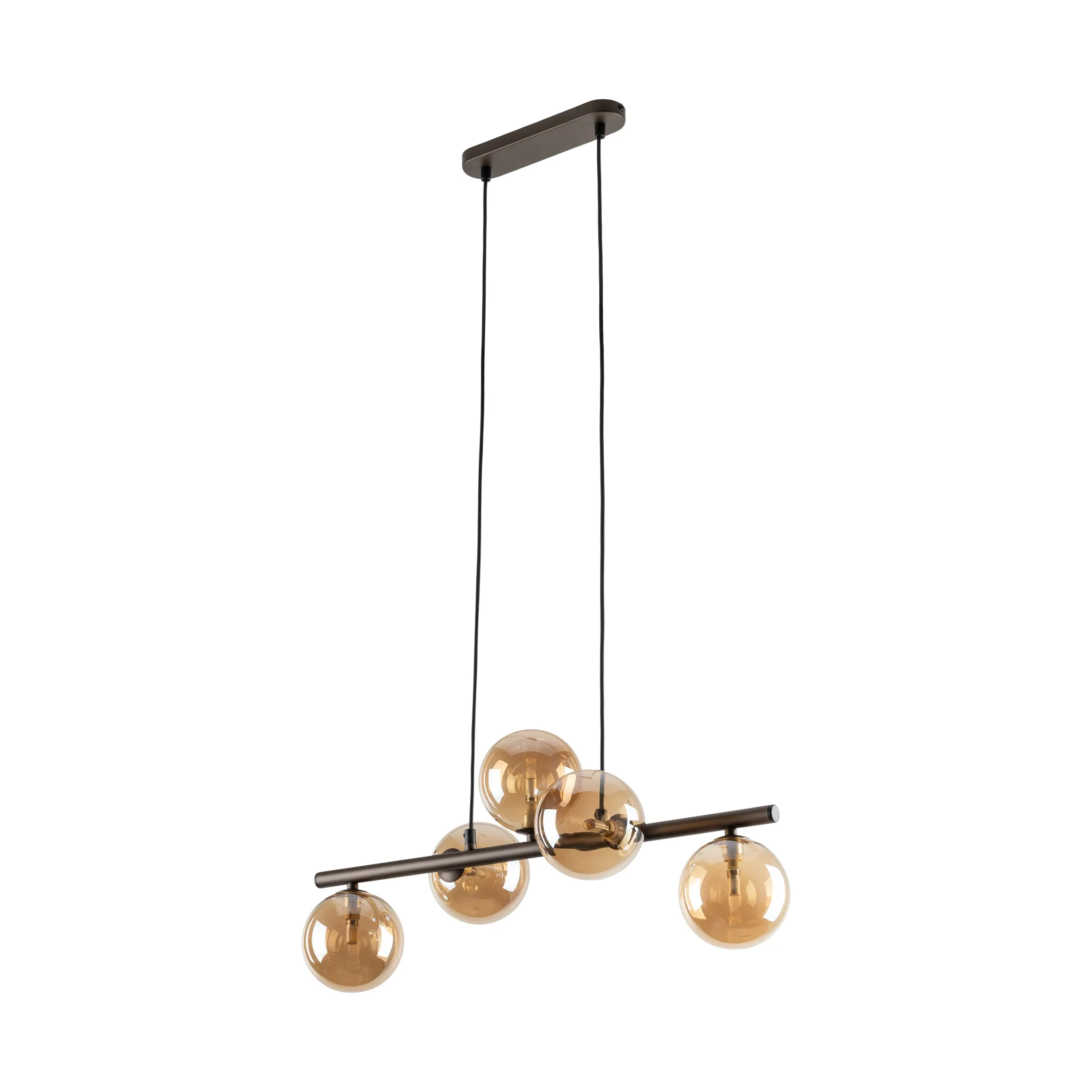 Lampa wisząca ESTERA brązowa z bursztynowymi szklanymi okrągłymi kloszami 153x65x27cm