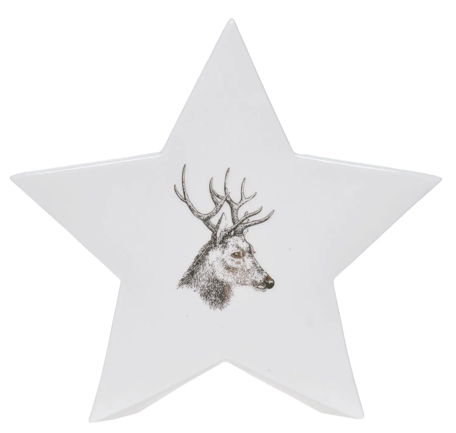 Porcelanowa GWIAZDKA Z RENIFEREM średnia biała