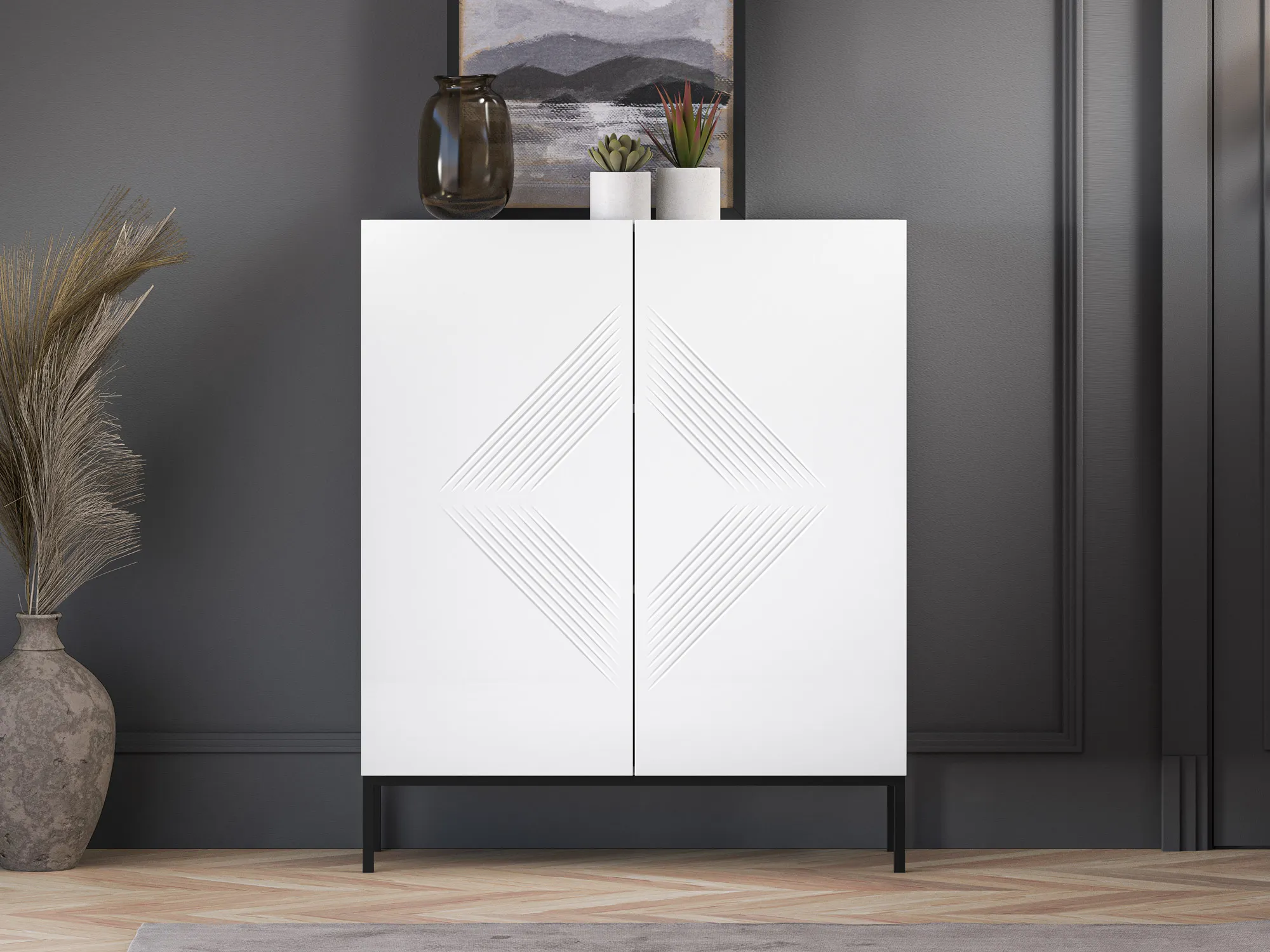 Komoda wysoka 2-drzwiowa CLEARING 01 biały alpejski, podstawa-czarny - 1CLEA01-001-01