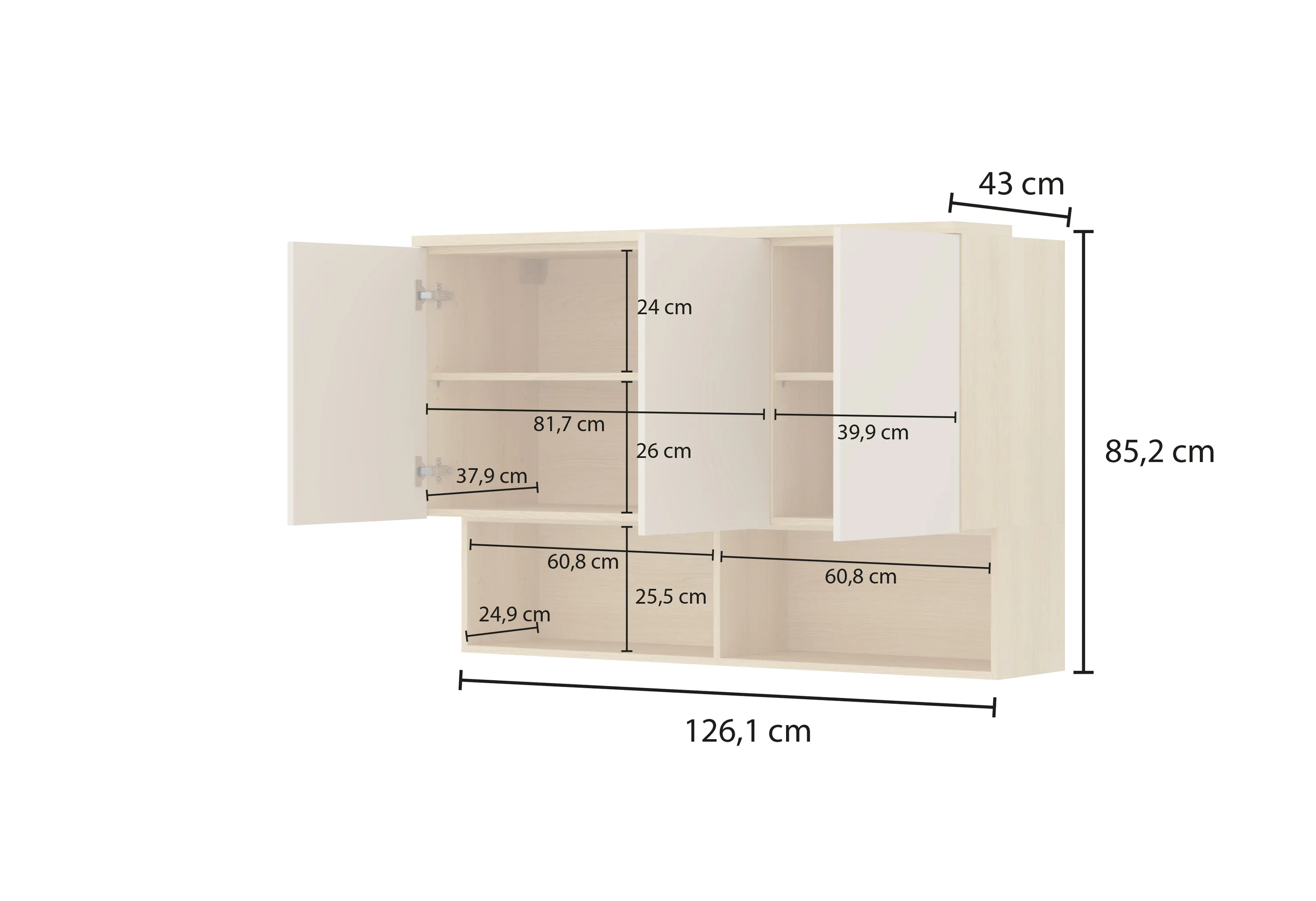 Szafka wisząca 3-drzwiowa P/L 126 cm TERRA 11 dąb Lindberg eukaliptus — zdjęcie 11