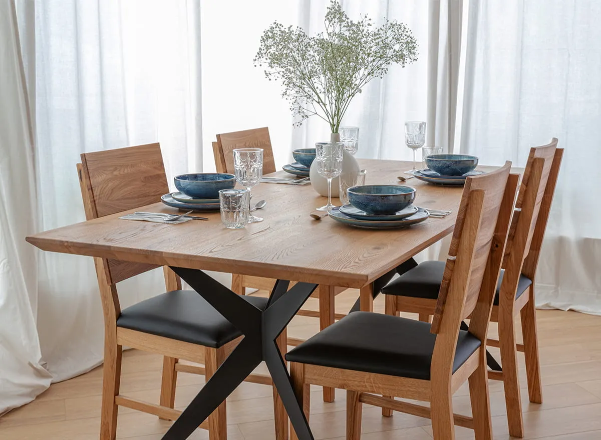 Stół dębowy na metalowych nogach CASERTA 200x100 blat 4cm - dąb olejowany, czarny - CASERTA100X200_4