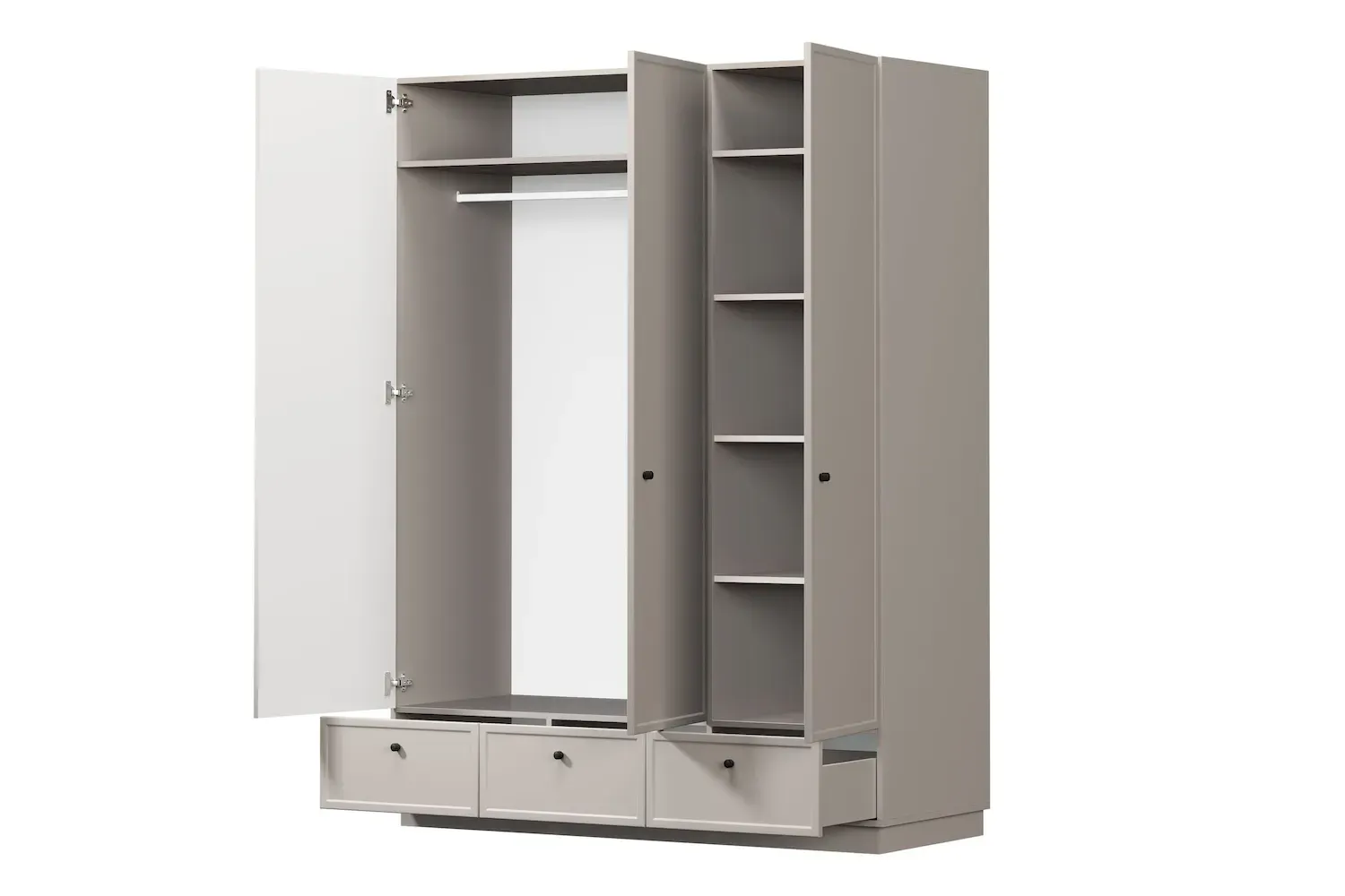 Szafa 3-drzwiowa z 3 szufladami LORINI 150 - cashmere gałka czarna cokół - B_166713