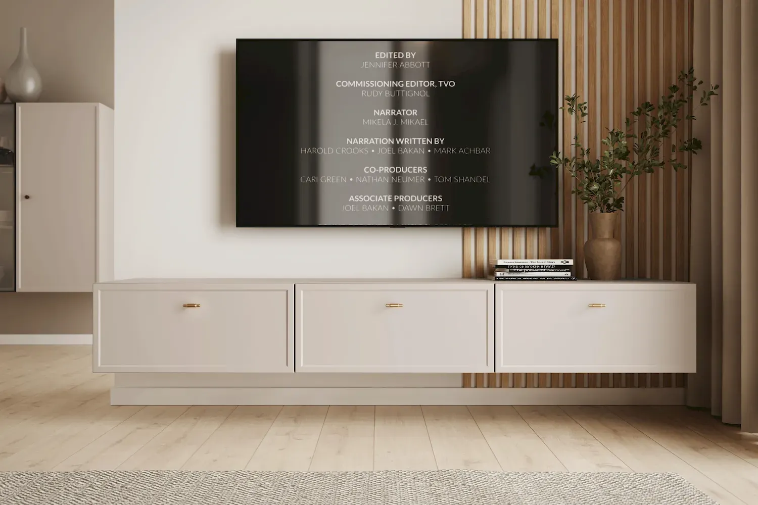 Szafka RTV wisząca z klapą i 2 szufladami LORINI 200 - cashmere uchwyt T-bar złoty - B_166793