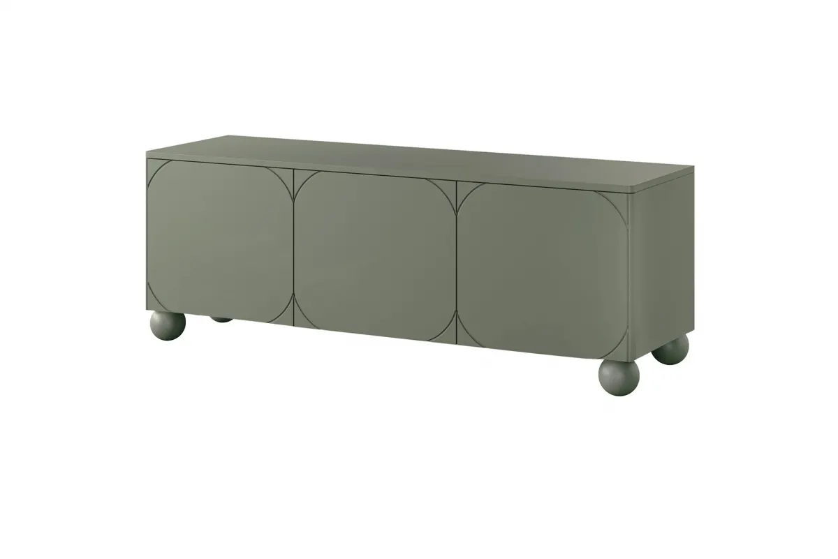 Szafka RTV 3-drzwiowa z 1 szufladą SONATIA 150cm oliwka nogi kule