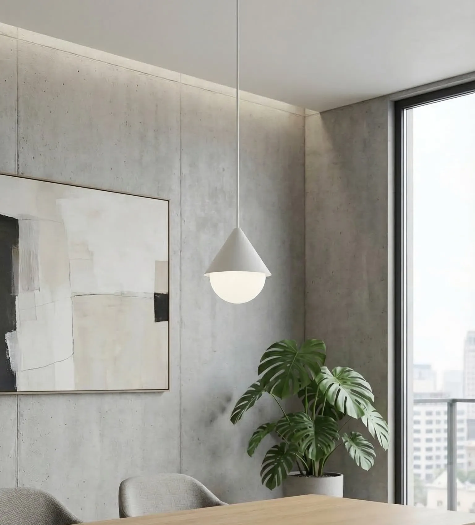 image lampa wisząca, konstrukcja industrialna, sondaowy design, oświetlenie, roślina doniczkowa