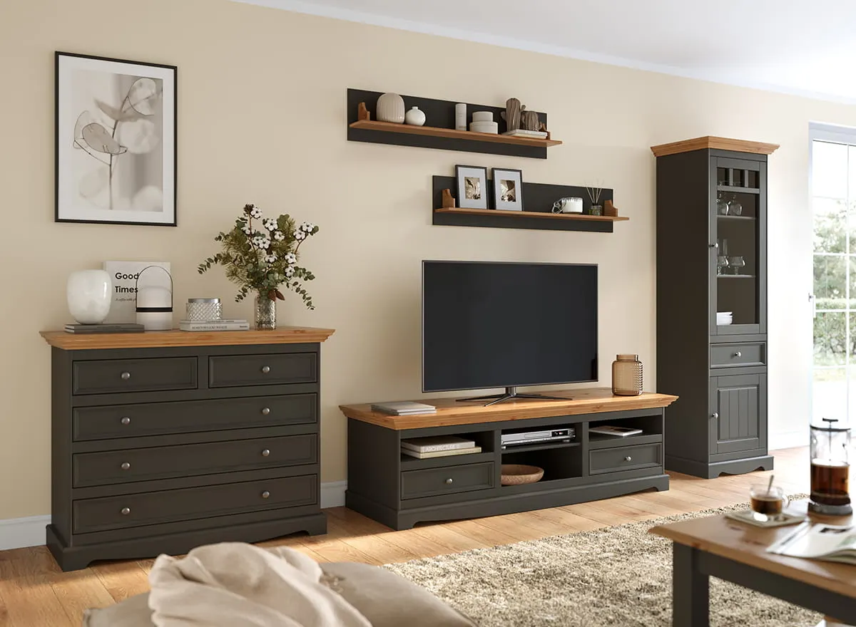 Komoda z 5 szufladami BELLUNO ELEGANTE grafit, naturalna sosna - PL005G/P