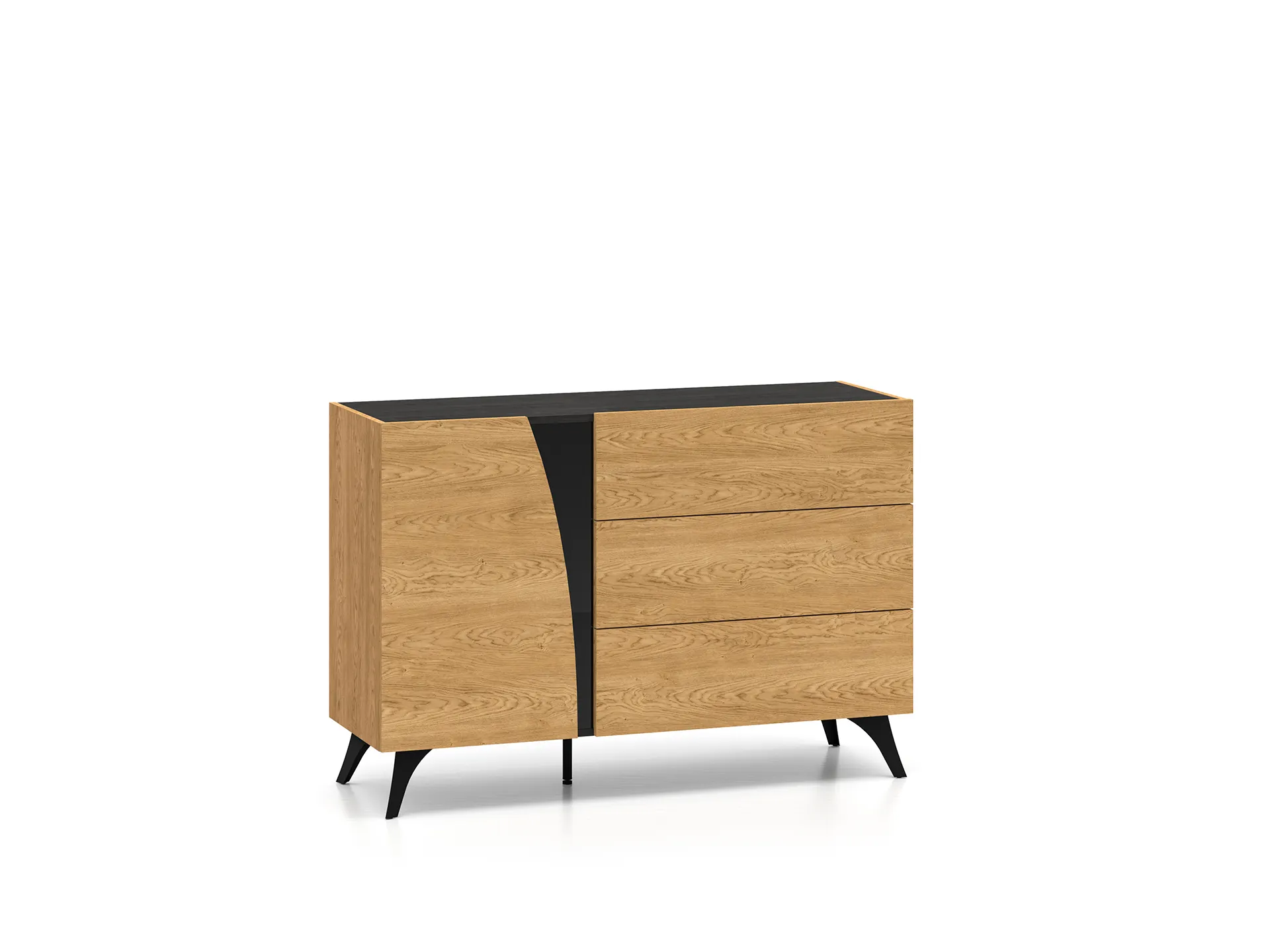 Komoda 1-drzwiowa z 3 szufladami TOSCANIA 05 dąb baltic dune jesion prestige czarny Meble, kredens, Gabinet, Szuflada, Komoda
