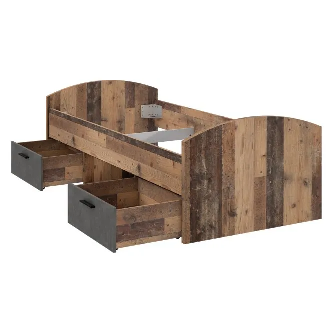 Łóżko z szufladami i wnęką CLIF 90X200 -old wood vintage, beton - WNL09-C943