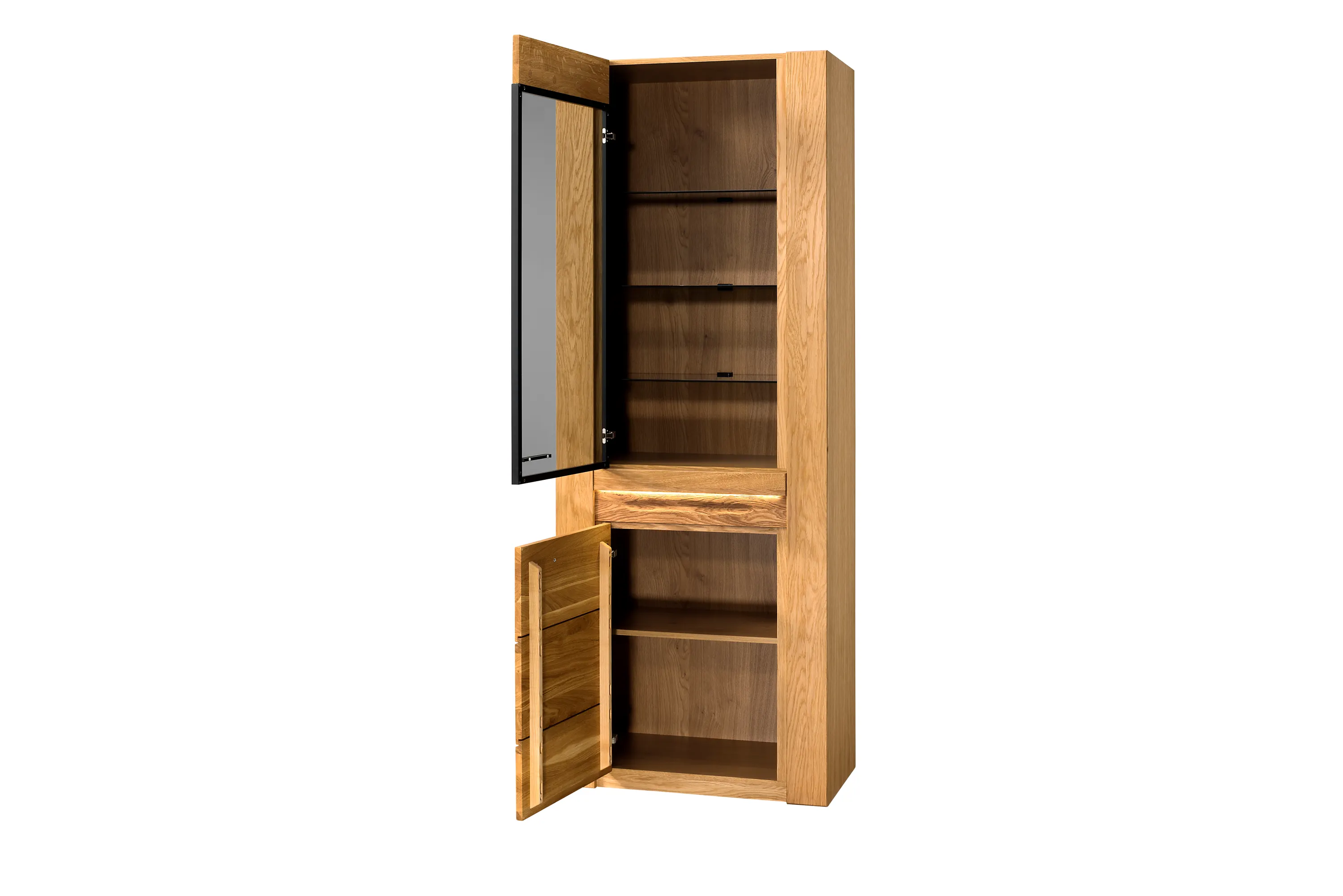 Witryna 2-drzwiowa wąska VELVET NATURA 10 dąb naturalny szkło grafit 200x75x42cm - TH-100-1685