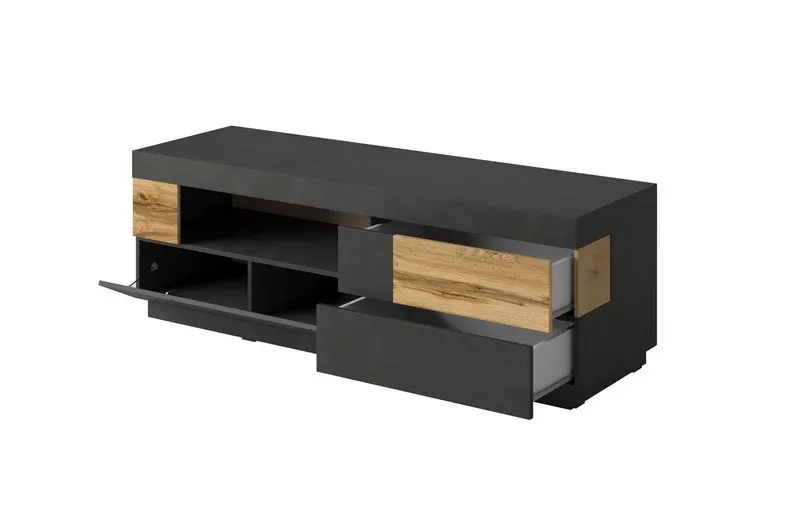 Szafka RTV SILKE 41 jednodrzwiowa z 2 szufladami i wnęką matera dąb wotan 160x54x50cm - 241NGY41