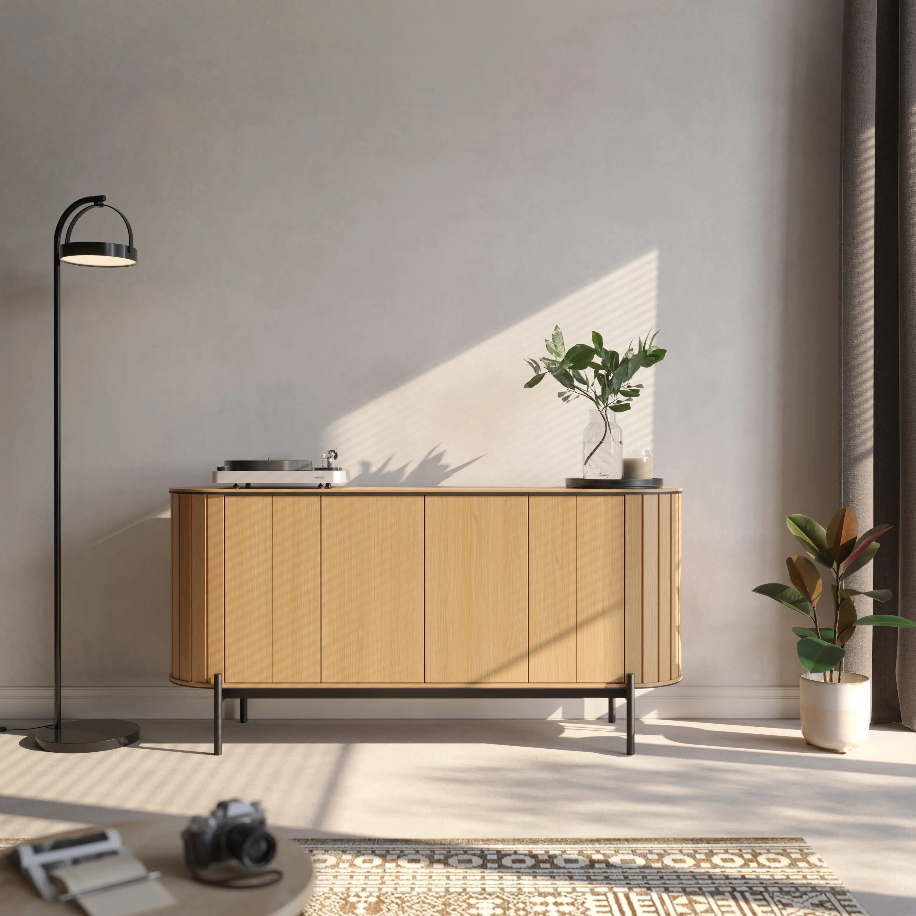 Zaokrąglona komoda 4-drzwiowa Rotto RT-03 168cm dąb vincenza/eukaliptus - RT3DE