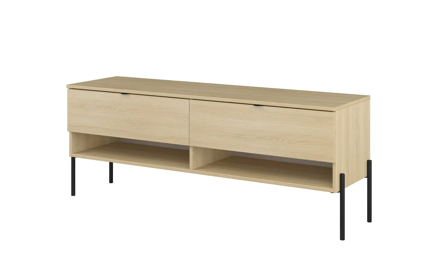 Szafka RTV z 2 szufladami ORE 140 cm dąb lindberg czarne nóżki