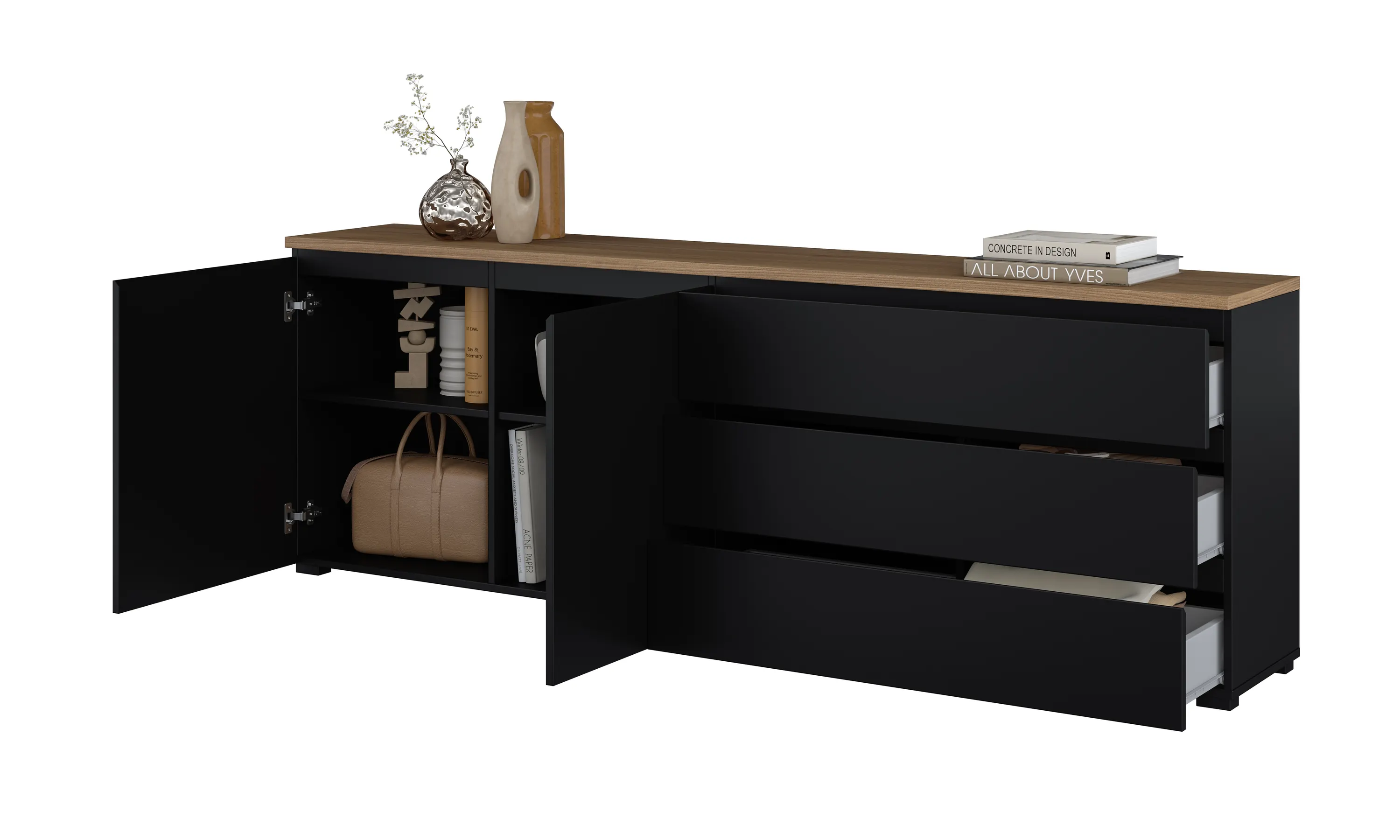 konsola, szafka, meble, drewno, czarne