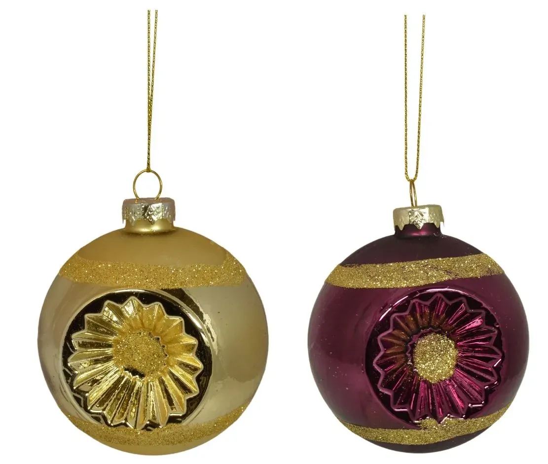 Bombki szklane 12 sztuk złoto-śliwkowe brokat Bombki szklane 12 sztuk złoto-śliwkowe brokat