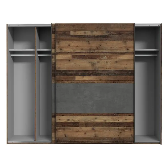 Szafa 2-drzwiowa CLIF drzwi przesuwne z panelem 270 cm, old wood vintage, beton - RCQS12411-C754