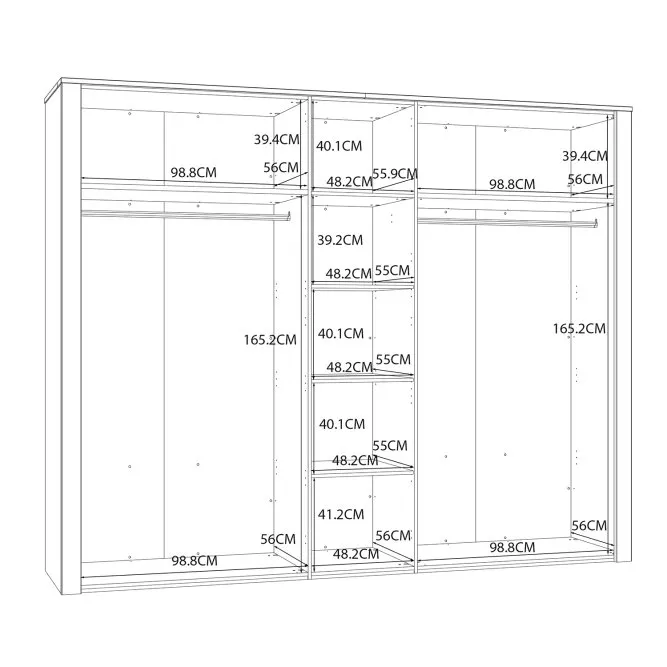 Szafa 5-drzwiowa z półkami i 2 drążkami CHISBURY - dąb riviera, modrzew jasny sibu - BHLS951-M482