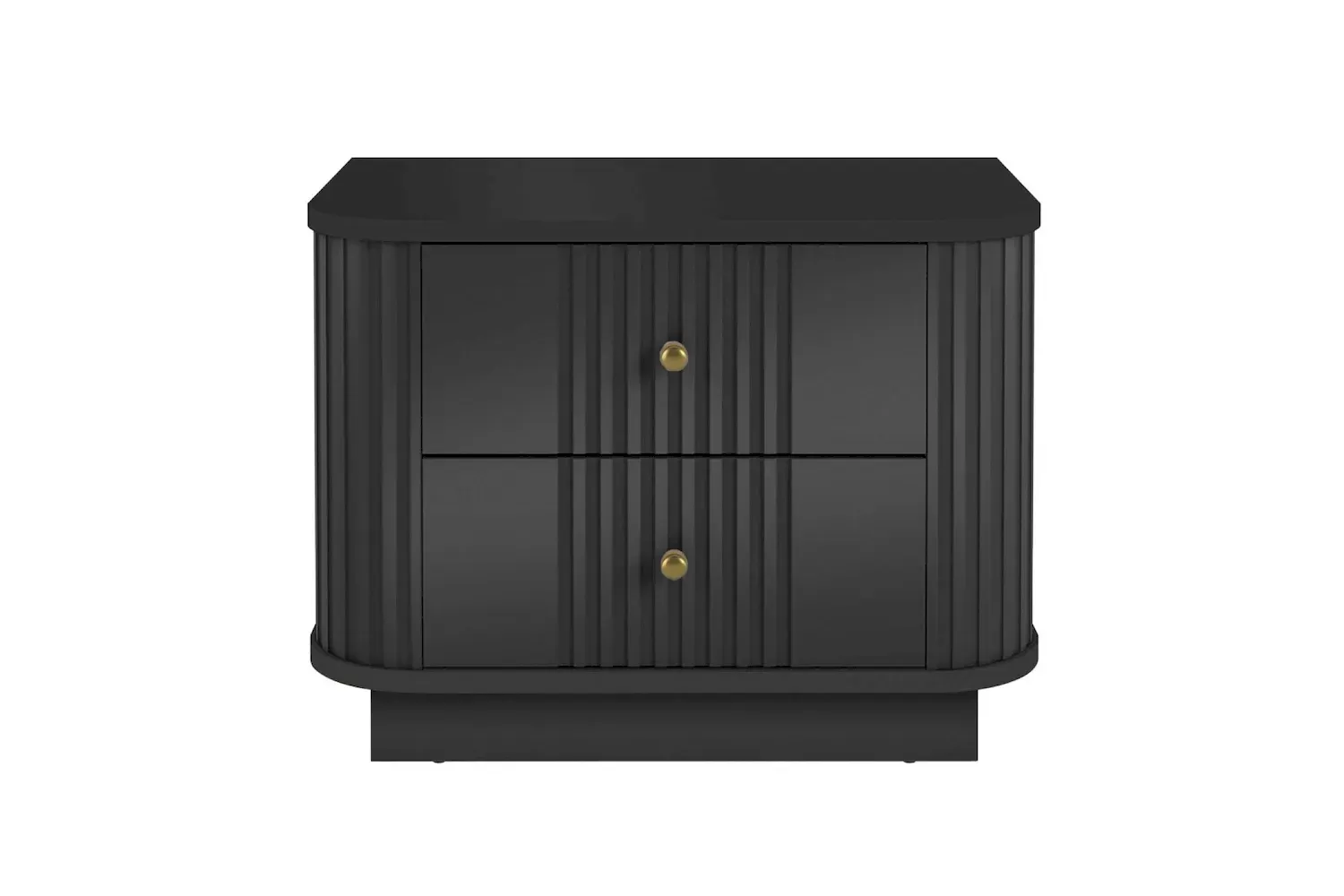 Zestaw szafka nocna z 2 szufladami VESPER 2-set ryflowany front - czarny złote uchwyty cokół - B_169470