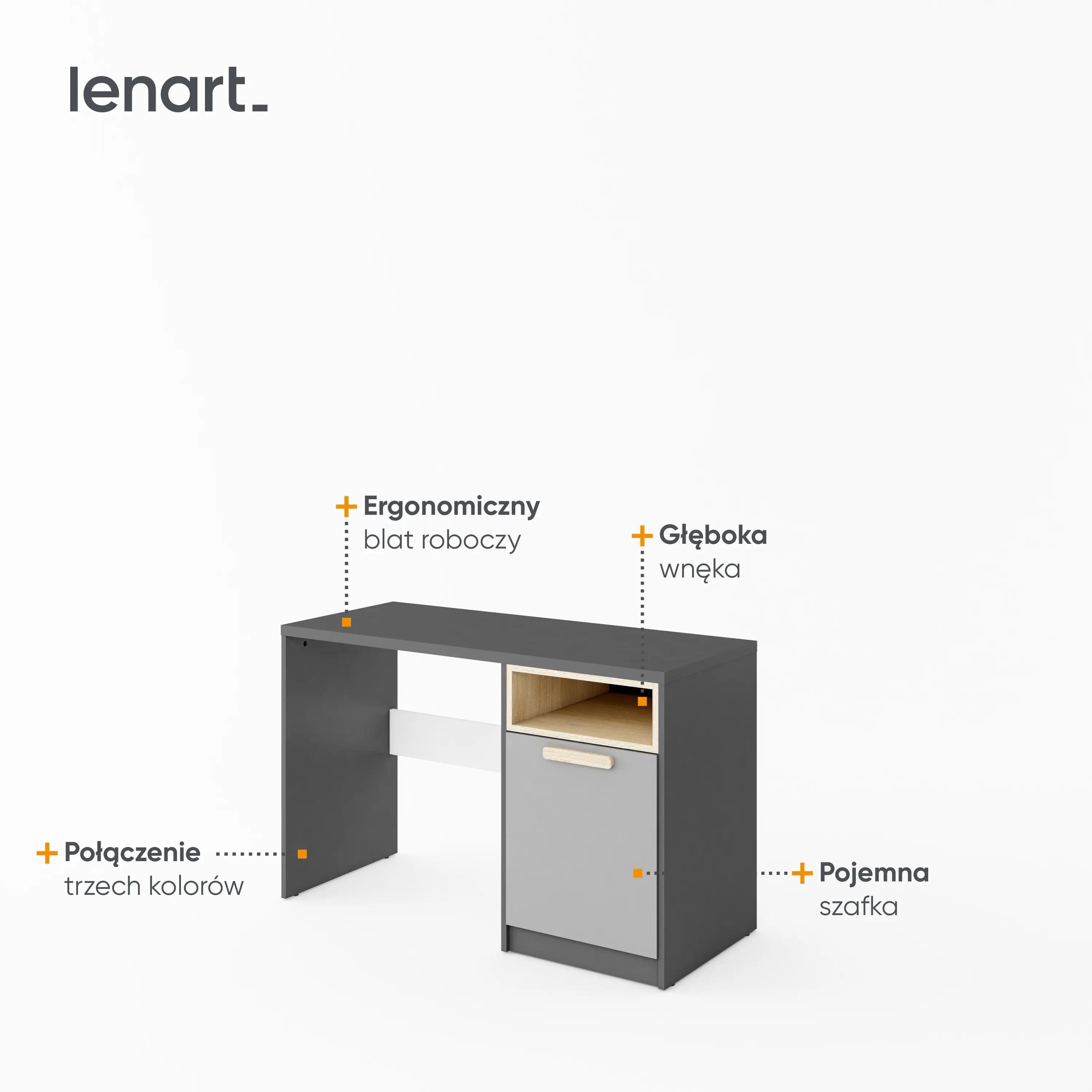 Biurko Pok PO-09 120cm grafit/buk ibsen/szary jasny - PO9GBS