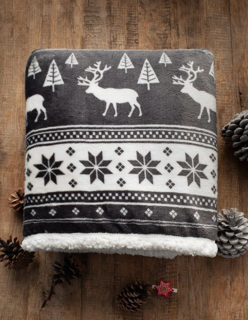 Koc świąteczny dwustronny SACO 127x152 popielaty - FARO_5907750597987