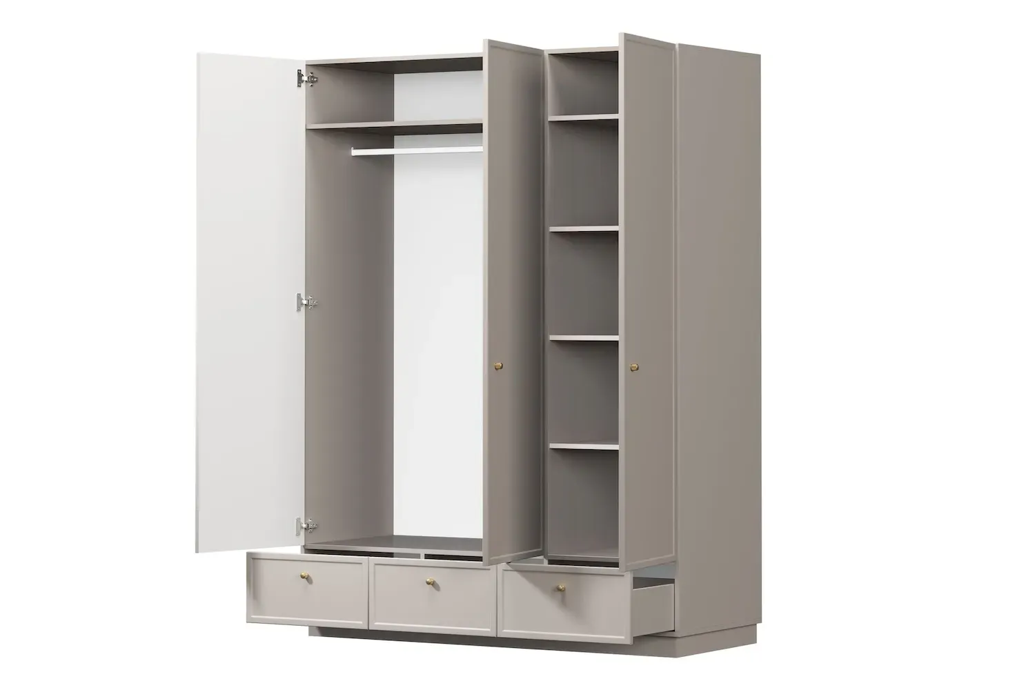 Szafa 3-drzwiowa z 3 szufladami LORINI 150 - cashmere gałka złota cokół - B_166715