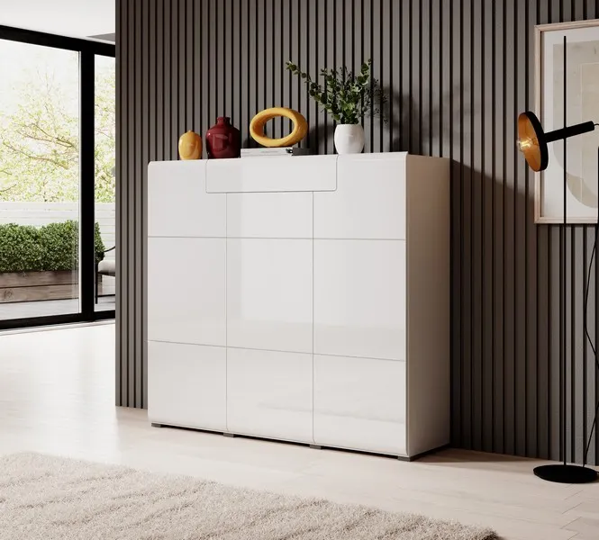 Komoda TOLEDO wysoka 131x147 biała połysk