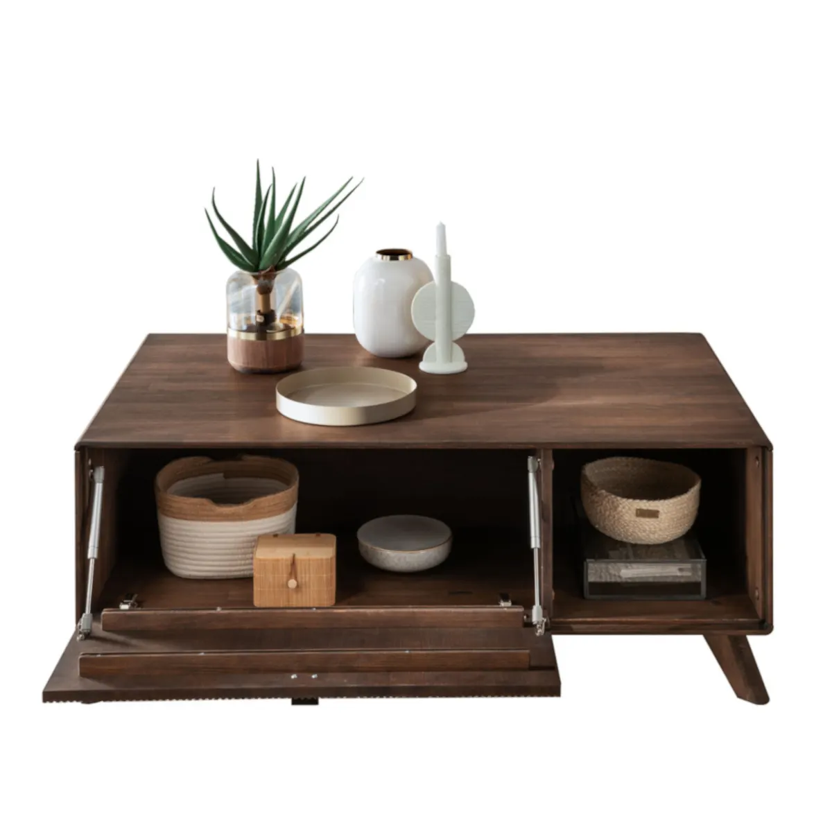 Stolik drewniany ryflowany BLISS 118x70 z półką i szafką - GK_103624130102