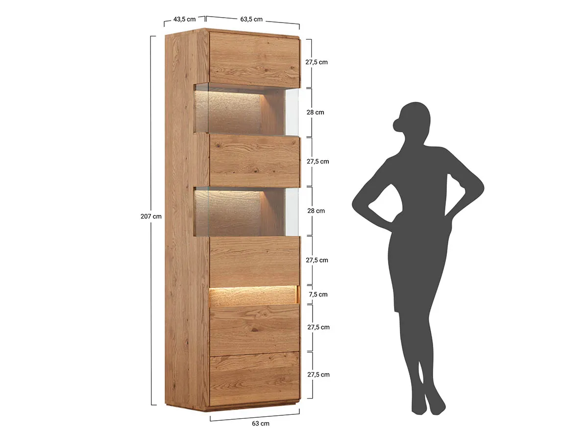 Witryna drewniana szklana DIVISIONE z oświetleniem lewa dąb olejowany - ZIDIV01L