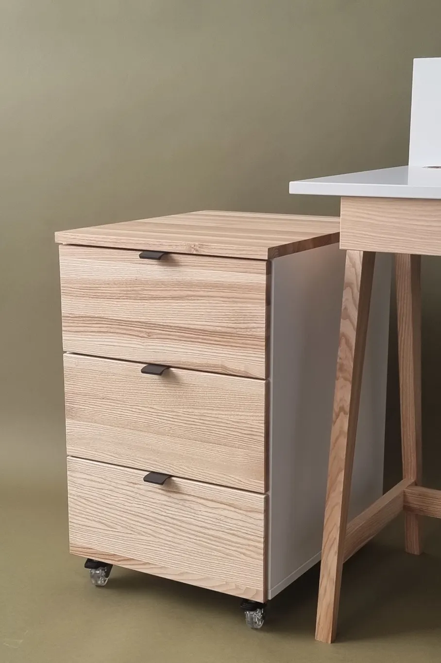 Kontenerek pod biurko z szufladami LUKA na kółkach 41x50 miętowy/kolor dębu - NRGBCLUKA11OAK_R