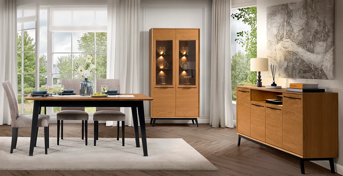 Komoda 4-drzwiowa LAZURE 47 z oświetleniem dąb karmelowy, czarny 180x90x42cm