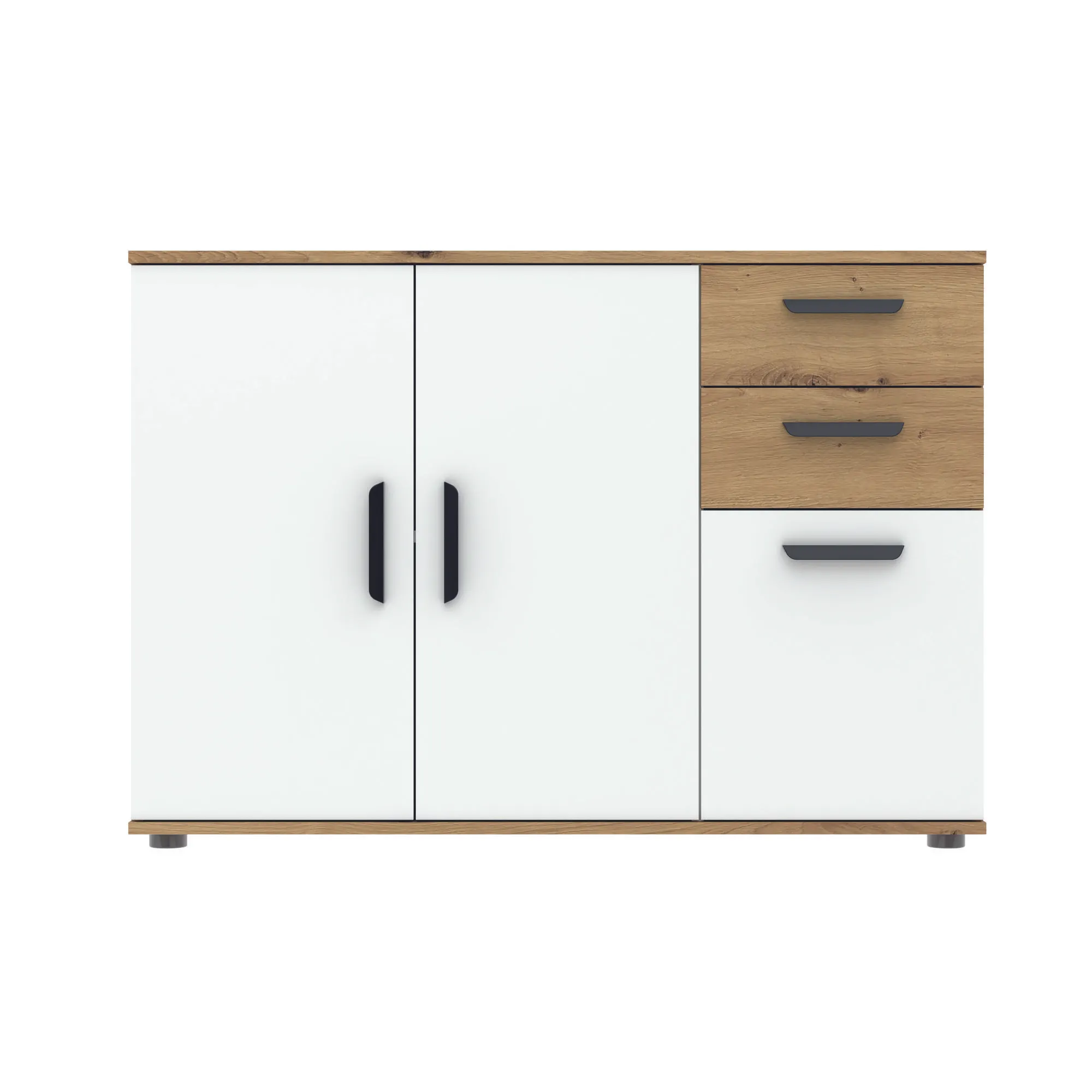Komoda 3-drzwiowa z 3 szufladami BASIC TWO dąb artisan biały - INT_5002583