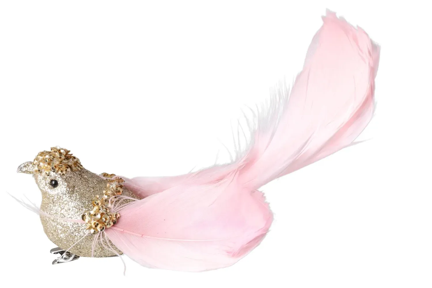 PTASZEK Z KLIPEM złoty z różowym ogonem