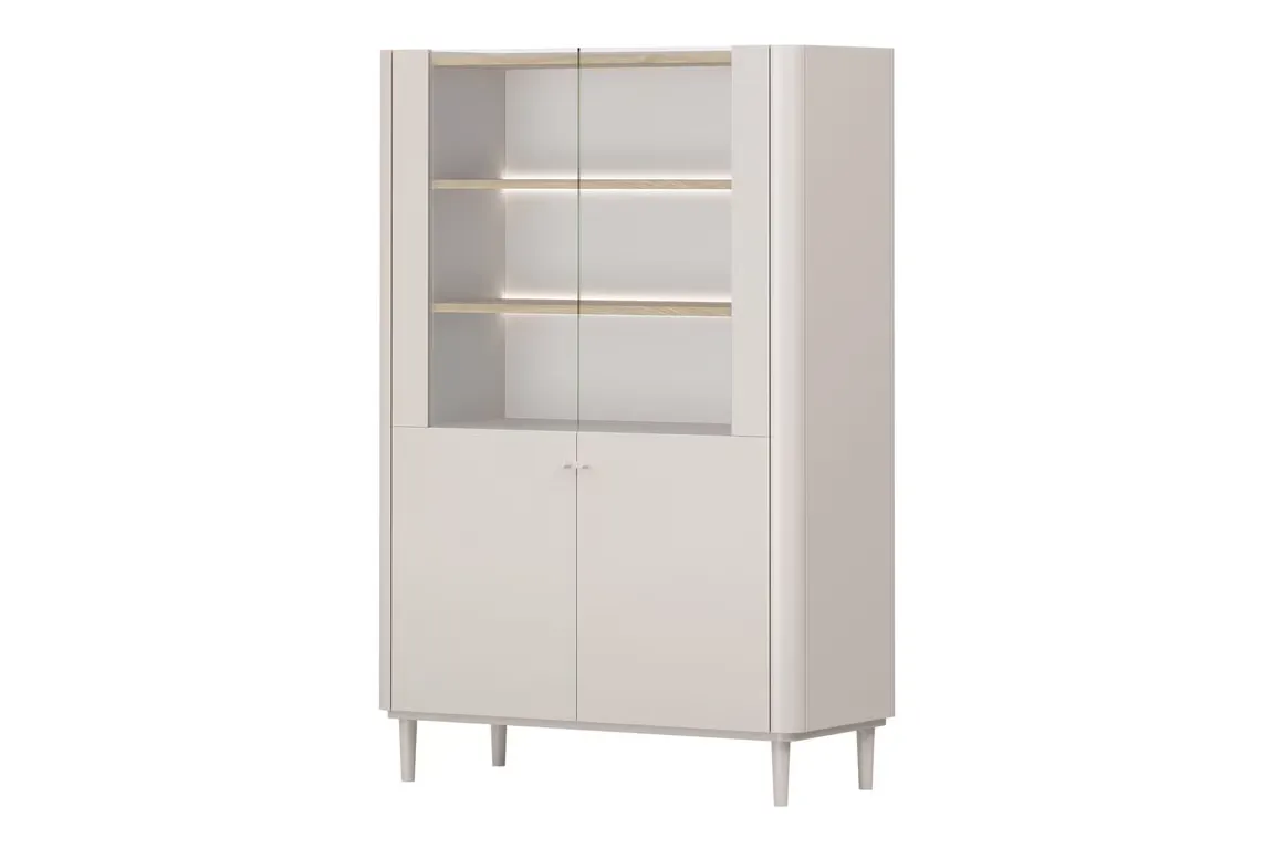 Witryna 2-drzwiowa z oświetleniem ELIVO 100cm drewniane nóżki cashmere dąb olejowany