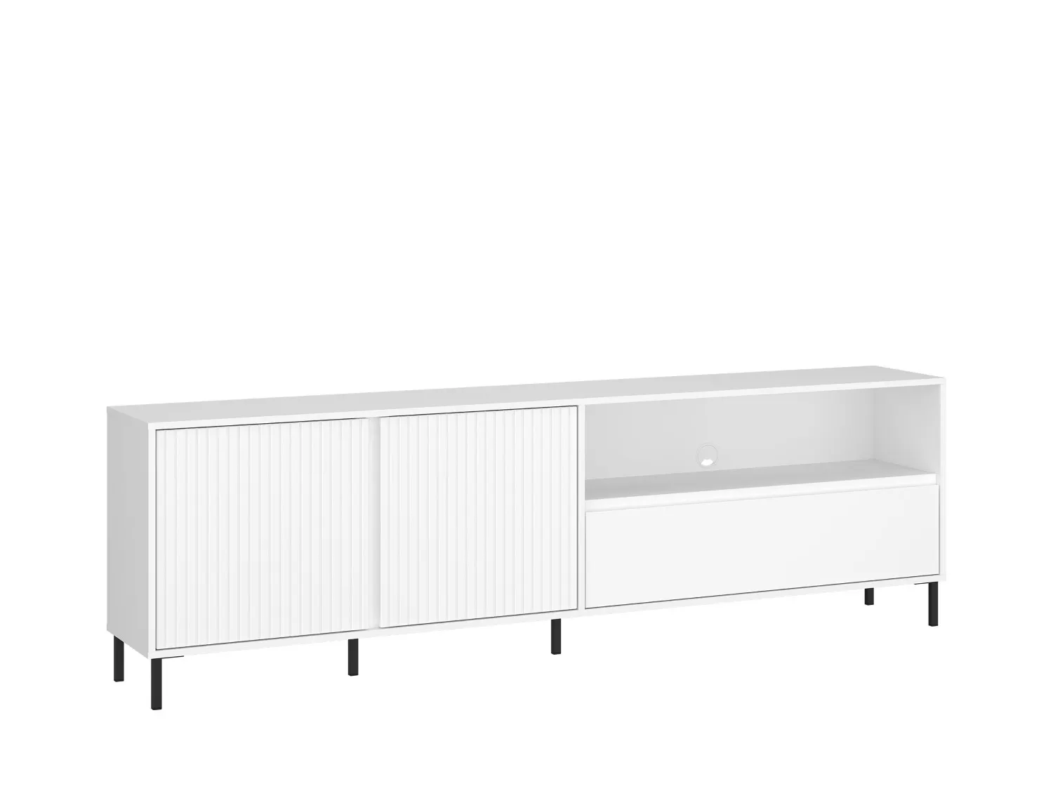 Szafka RTV 2-drzwiowa z szufladą AVENALE 207 cm biała alpejska Meble, Kredens, Szafka, Łóżeczko, Łóżko dziecięce