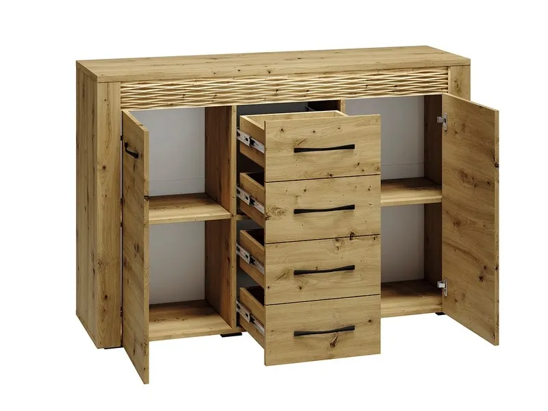 Komoda 2-drzwiowa z 4 szufladami ARTIS 07 z oświetleniem, dąb artisan — zdjęcie 4