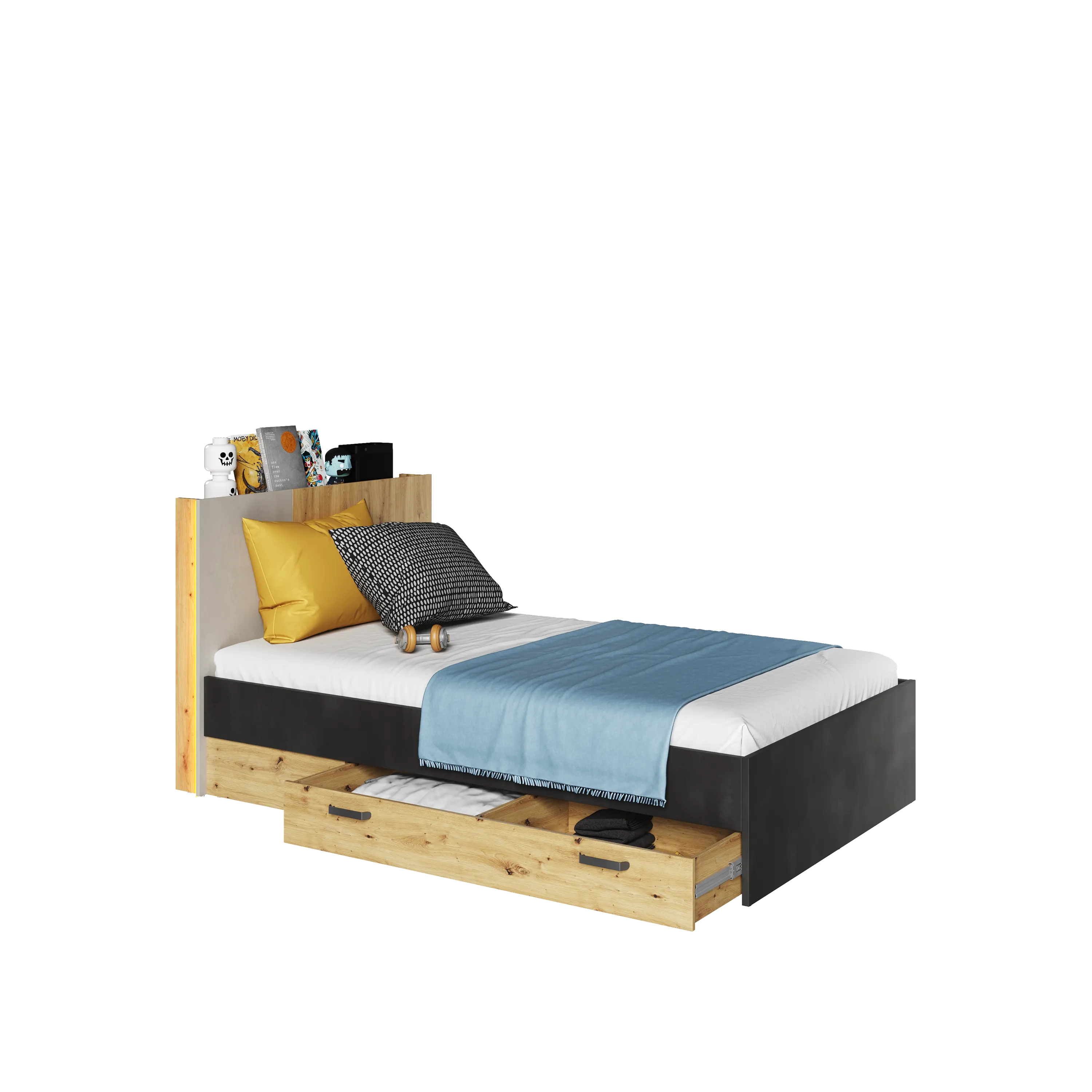 Łóżko ze stelażem LED Qubic QB-11 120x200 dąb artisan - QB11DAR