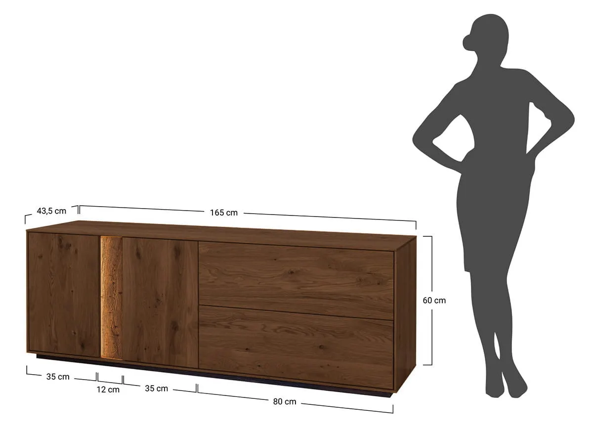 Komoda TV dębowa COLLODI 4-drzwiowa z oświetleniem 165 cm - tabacco - ZICOL06T