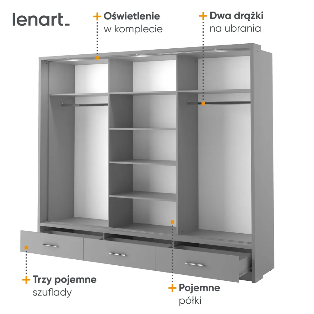 Szafa 3-drzwiowa LED ARTI AR-01P-3L 250cm szara - AR1SP3L