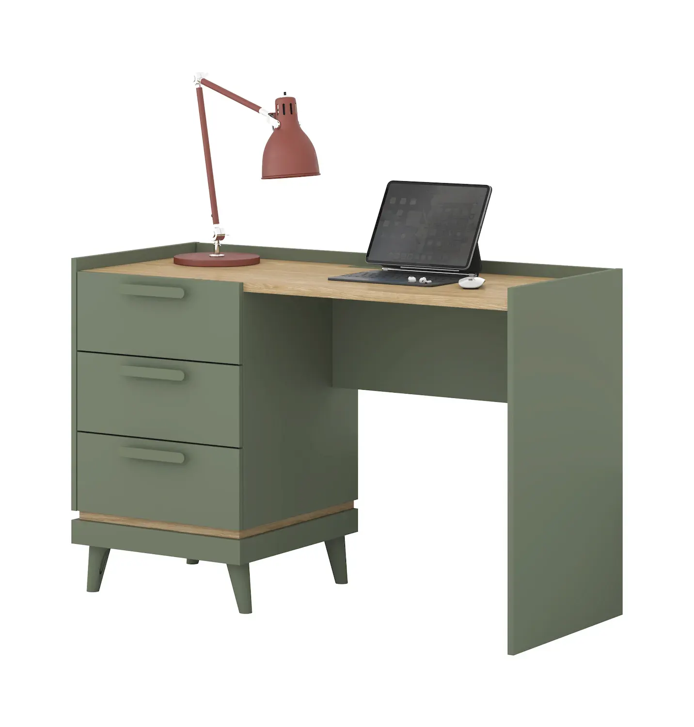 Biurko z 3 szufladami SCANDI 03 zielony-dąb olejowany - 24GDOH03