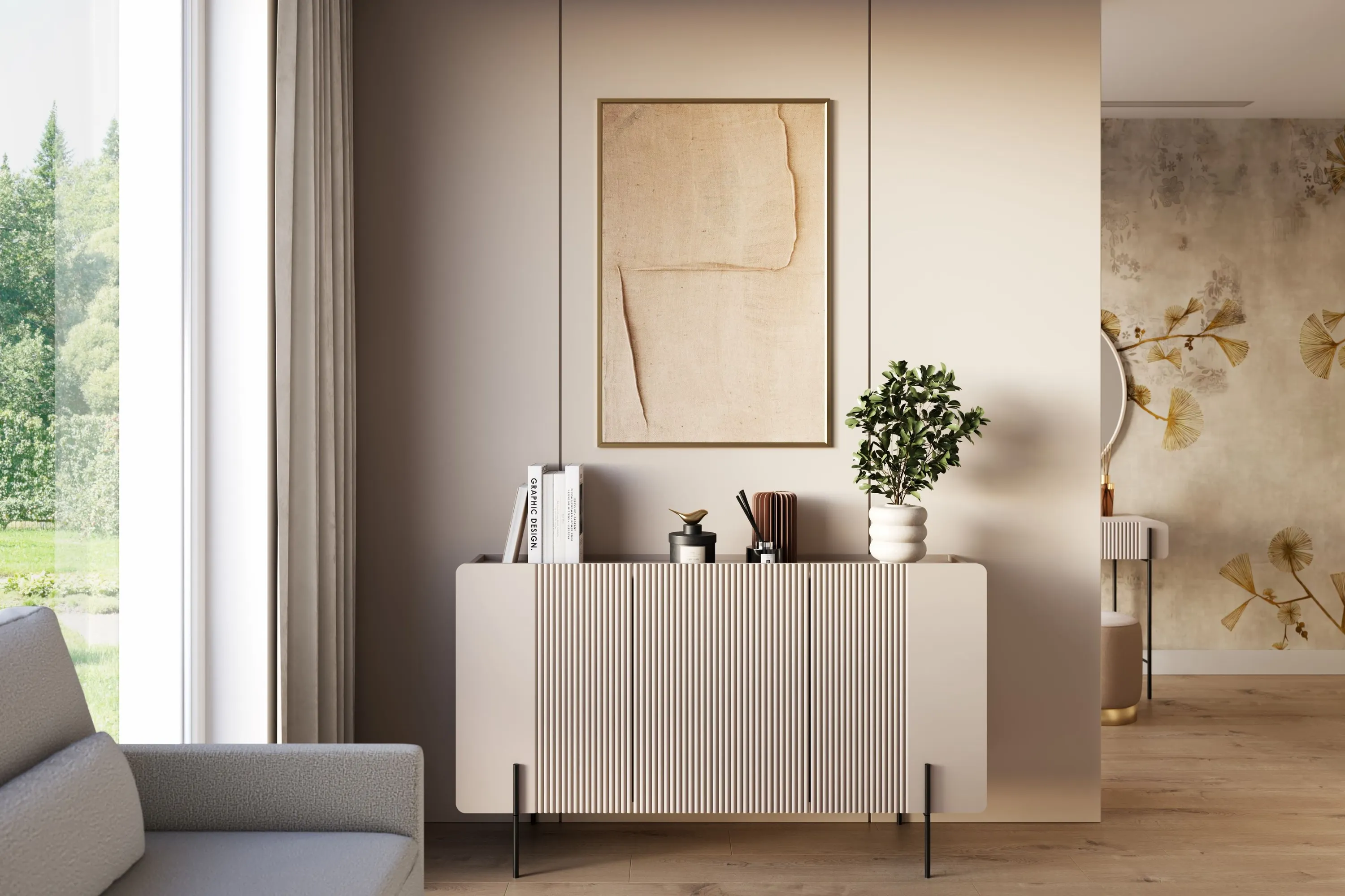 Komoda 3-drzwiowa MALMI 150cm - kaszmirowa czarne nogi - B_167023