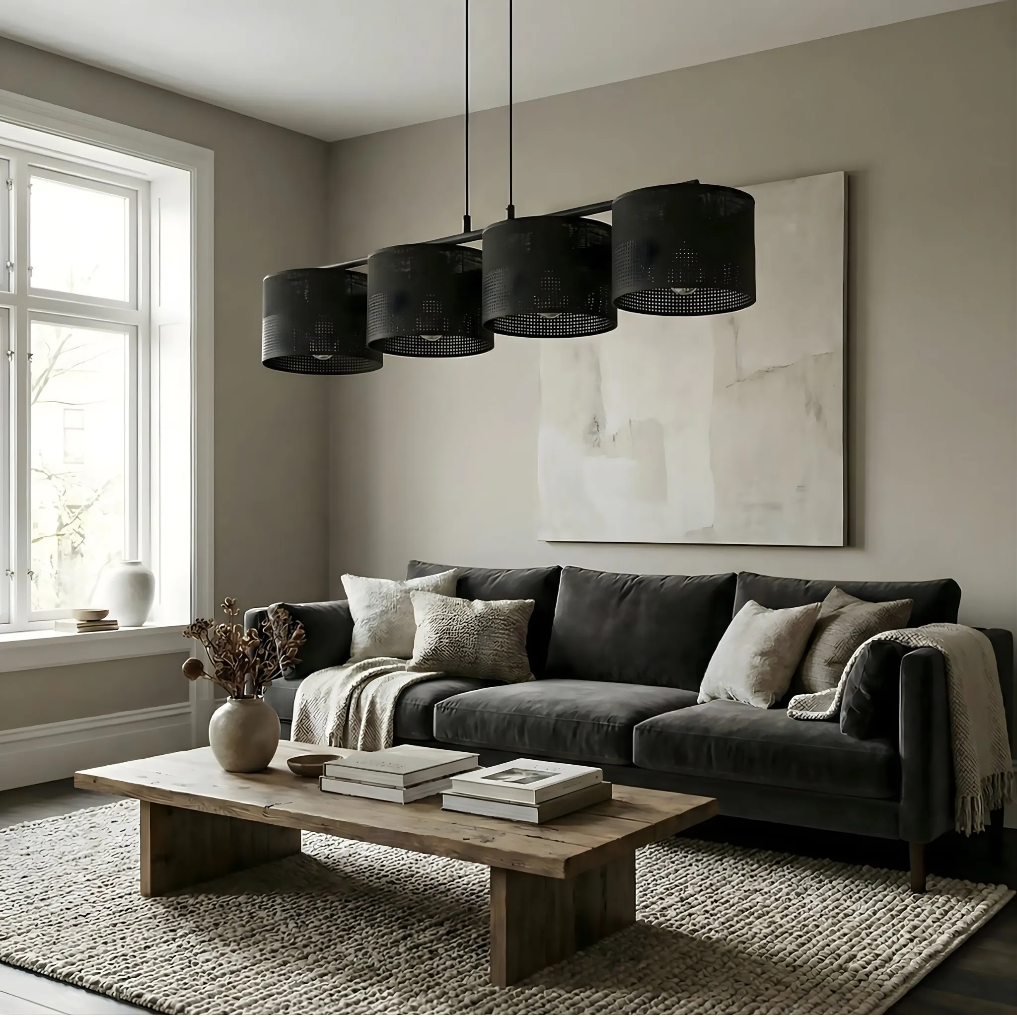 Lampa wisząca KARBON 4 BLACK z abażurami czarna - 1651/4