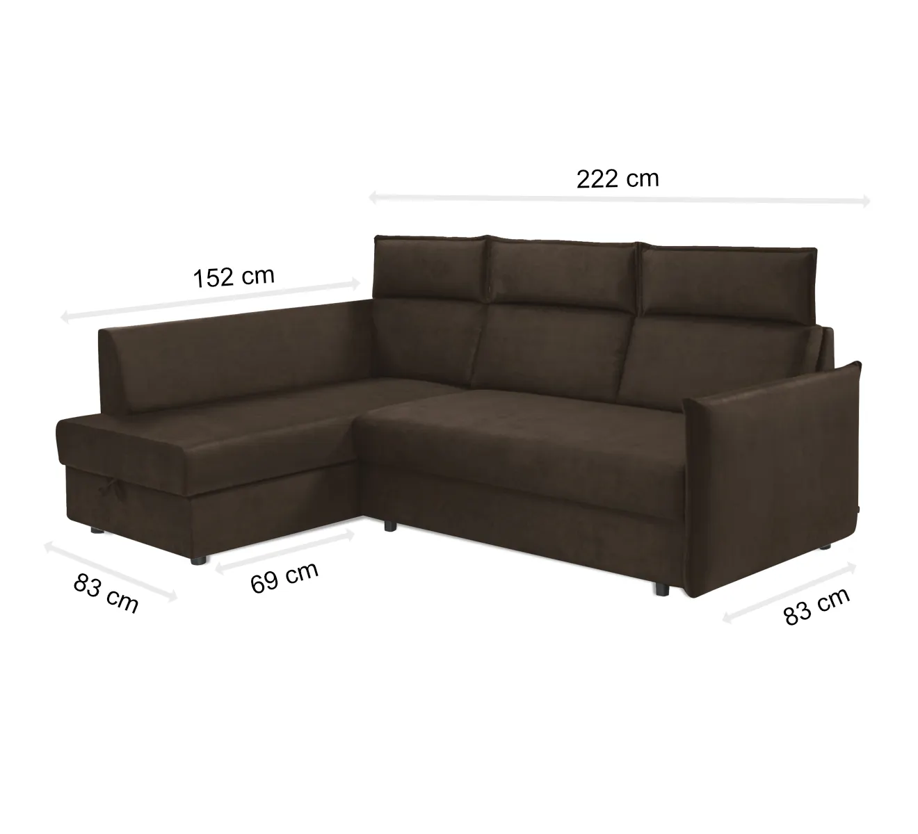 Narożnik z funkcją spania i pojemnikiem na pościel BEX NFPA P ZETTA 294 brązowy - BEX_NFPA_P_ZETTA_294