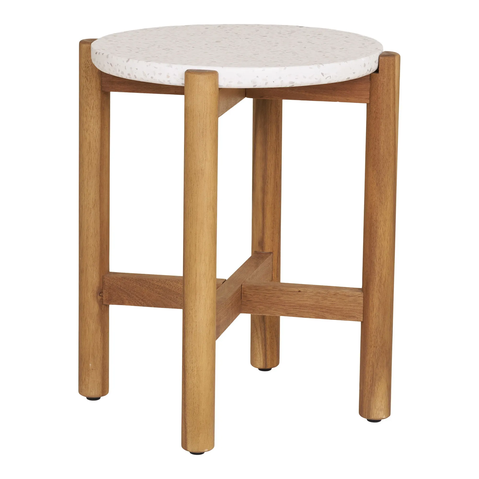 Stolik kawowy okrągły TERRACINA lastryko, akacja FI 37 cm - biały, naturalny Stolik kawowy okrągły TERRACINA lastryko, akacja FI 37 cm - biały, naturalny