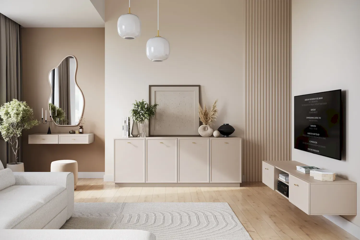 Toaletka wisząca z 2 szufladami LORINI 100 - cashmere uchwyt T-bar złoty - B_166709