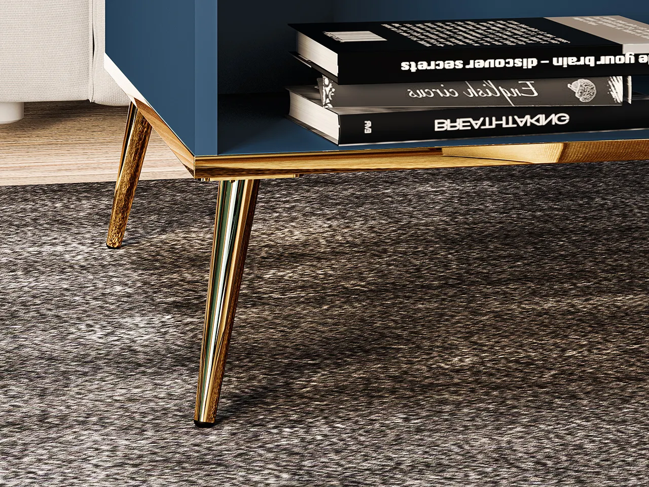 Stolik kawowy z półką i przegrodą MARINE 07 błękit ciemny, złoty - 1MARI07-001