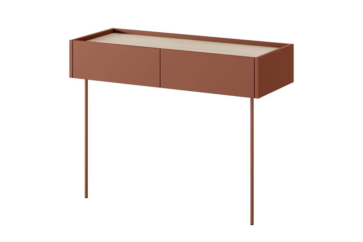 Toaletka - konsola DESIN 2 szuflady - czerwony ceglany - dąb nagano