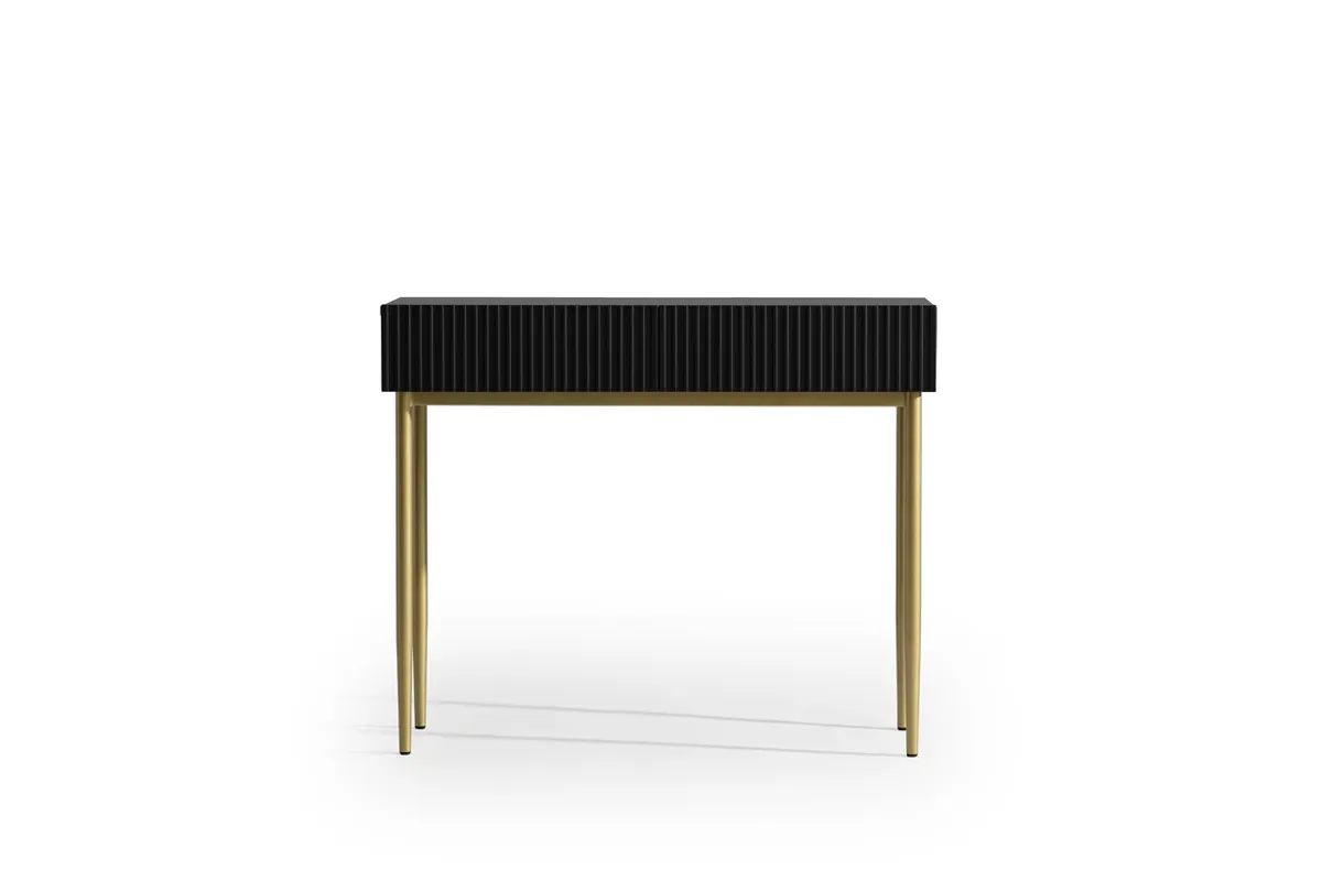 Konsola - toaletka z 2 szufladami NICOLE 100 czarny mat - złoty stelaż - B_55183