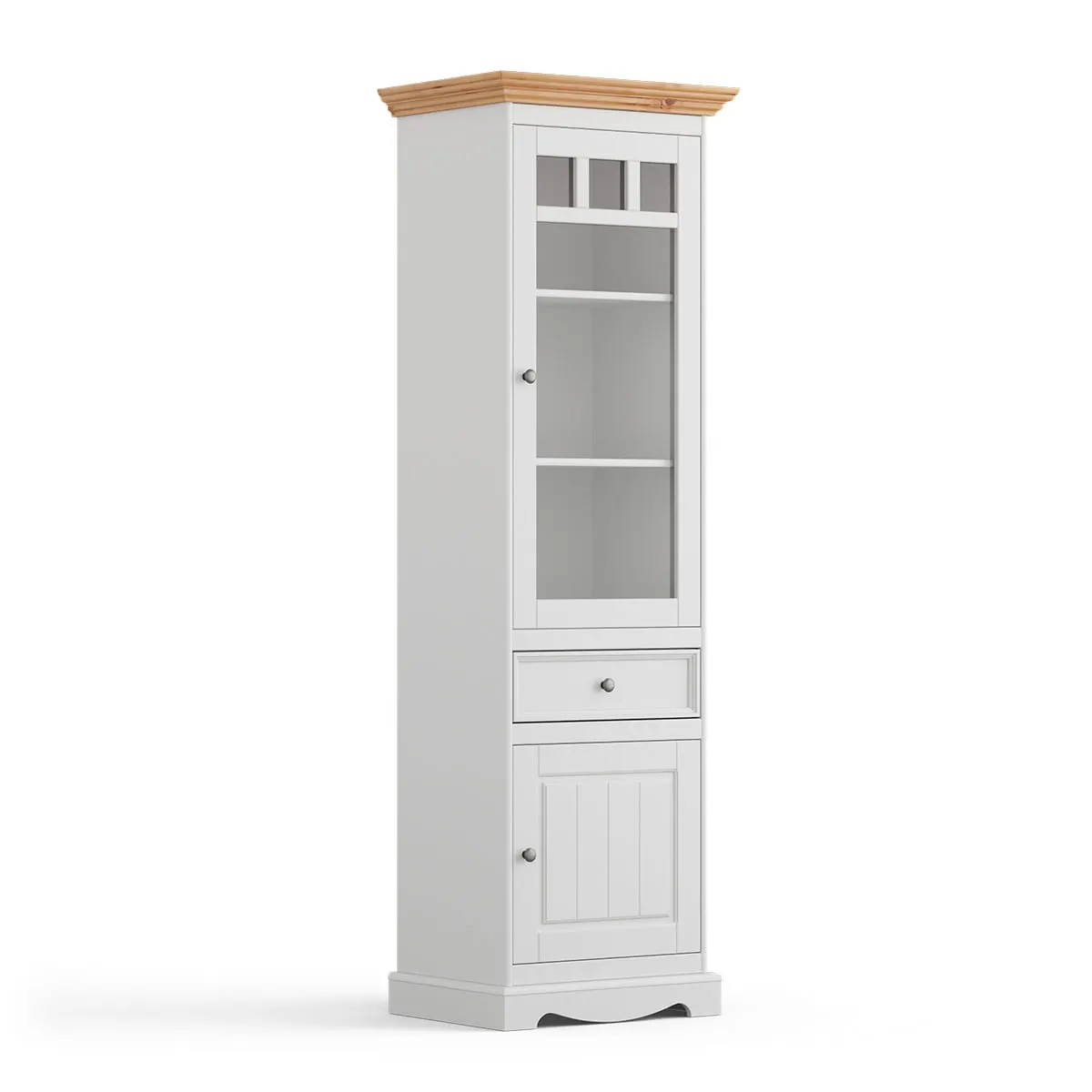 Witryna wąska BELLUNO ELEGANTE biała - naturalna sosna