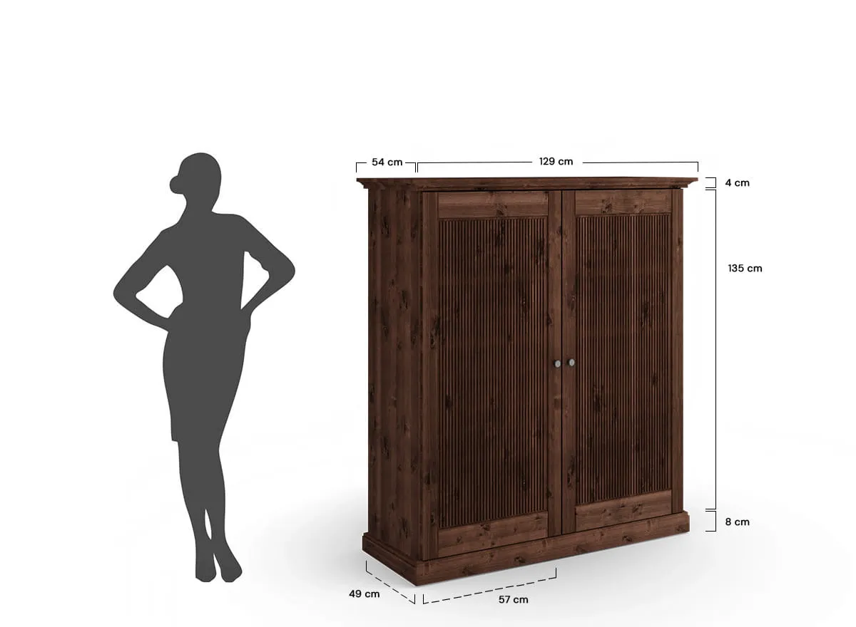 Bieliźniarka 2-drzwiowa drewniana ROSELLA 129 cm sosna ciemny brąz - SKROS04